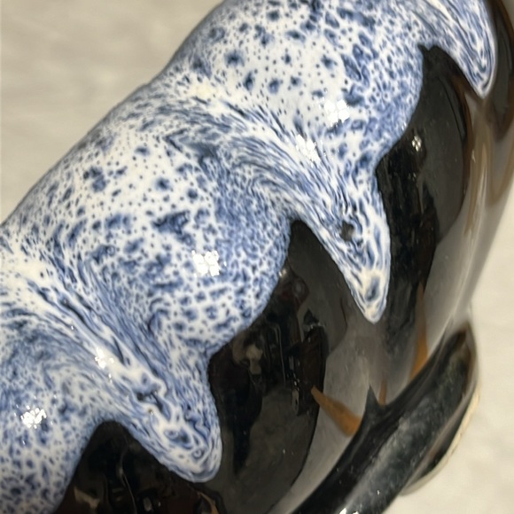 Set of 2 vintage drip glaze oval planters pink/ green  and blue/black - Picture 2 of 12